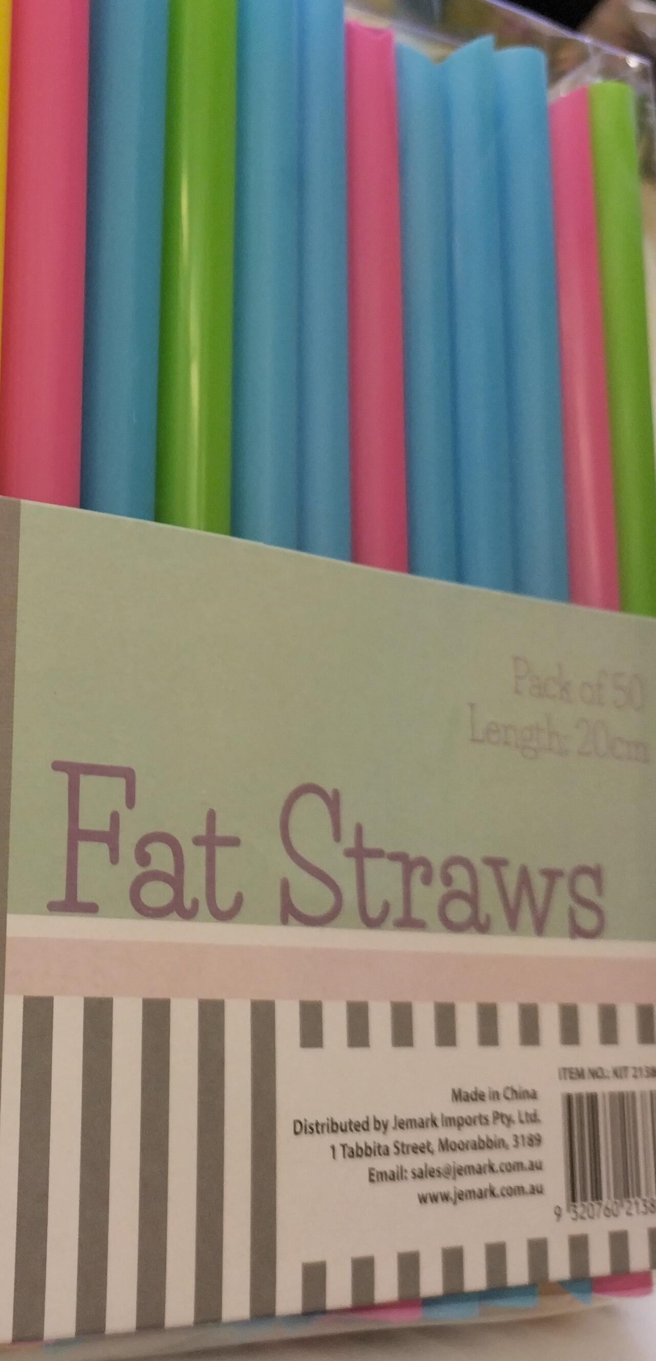 Straws Plastic Fat 10mm x 20cm Pk50 (4 cols)